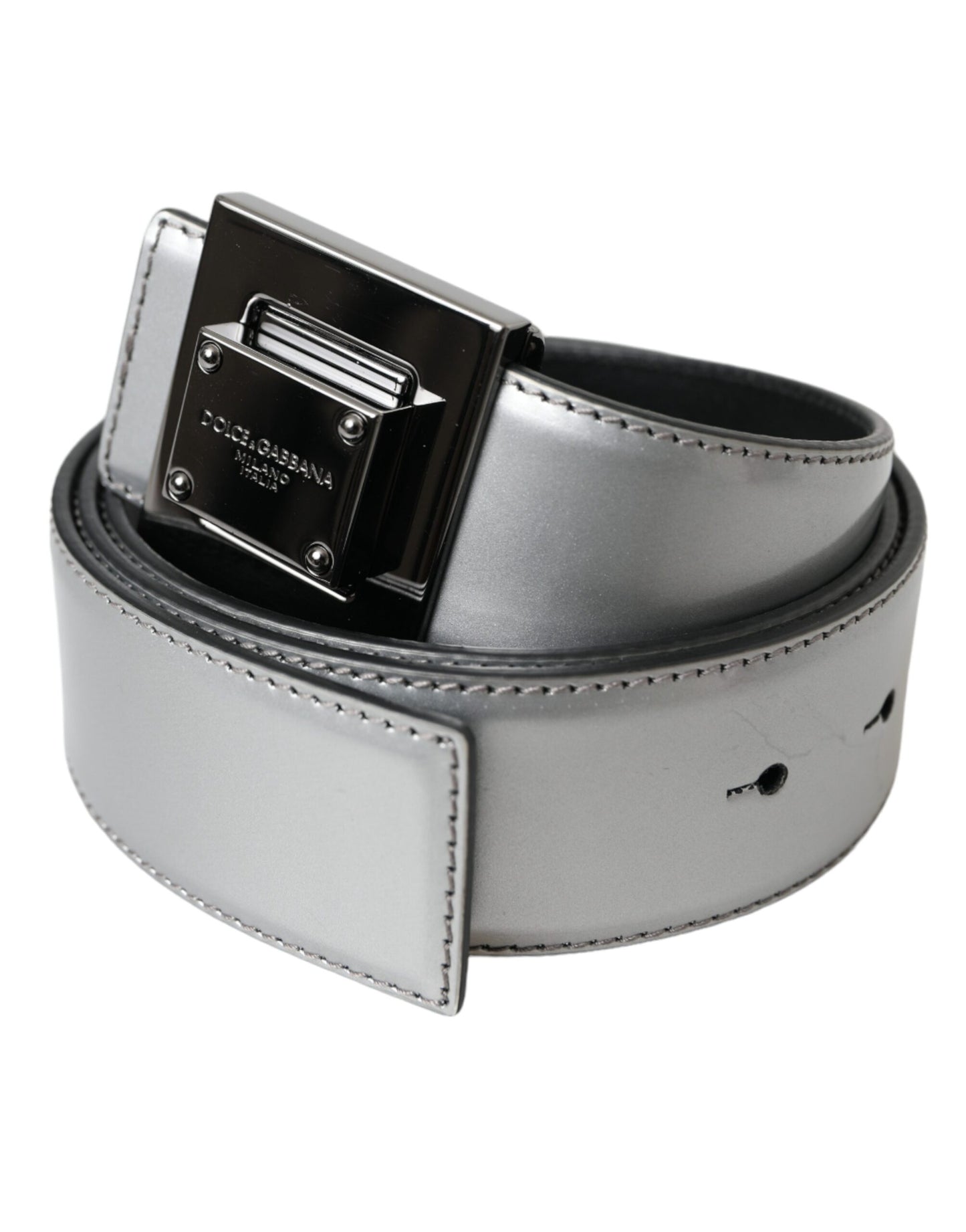 Dolce & Gabbana Silver Leather Square Metal Buckle Belt Dolce & Gabbana