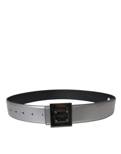 Dolce & Gabbana Silver Leather Square Metal Buckle Belt Dolce & Gabbana