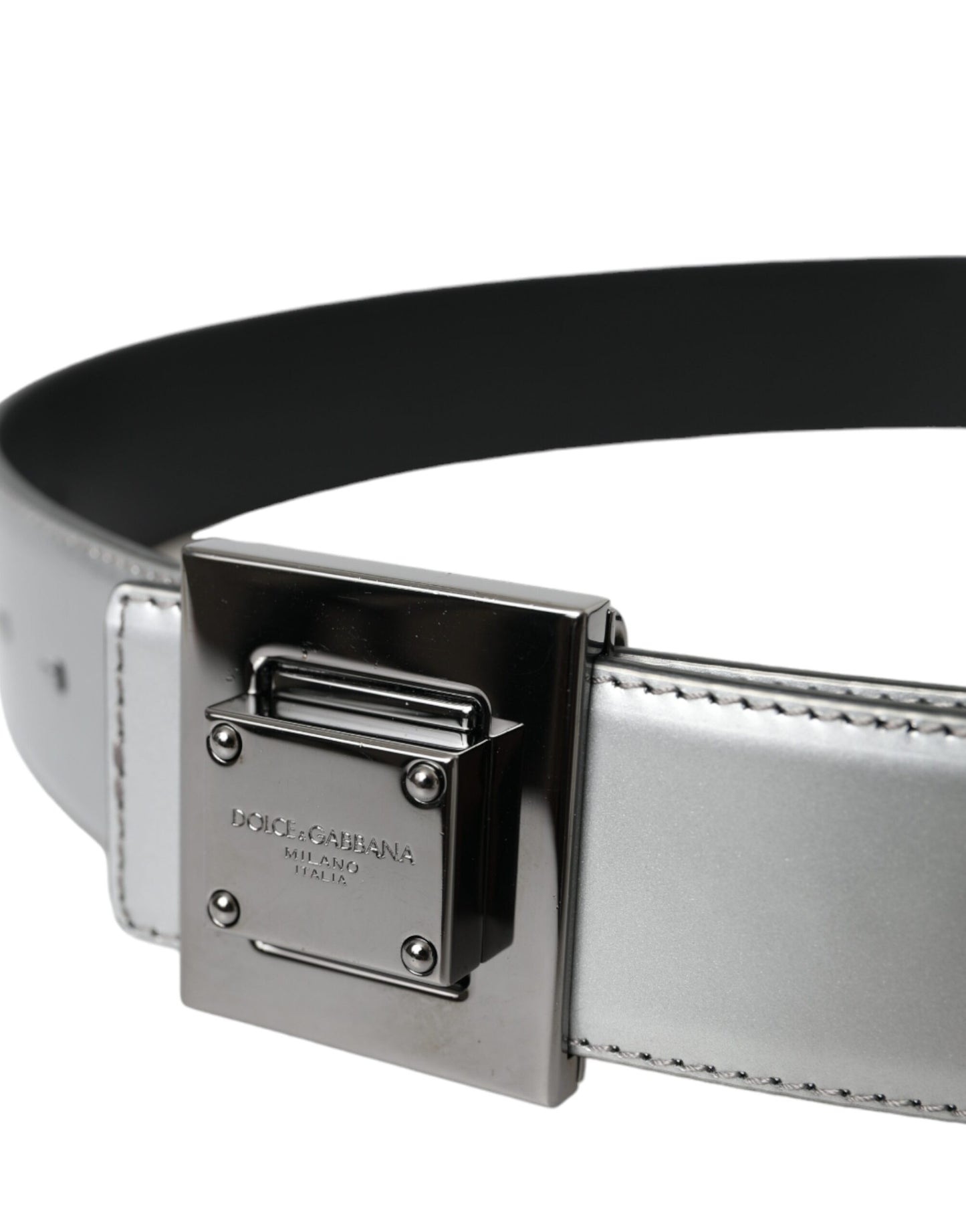 Dolce & Gabbana Silver Leather Square Metal Buckle Belt Dolce & Gabbana