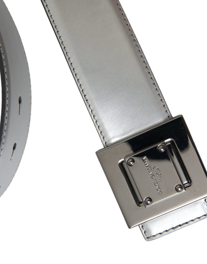 Dolce & Gabbana Silver Leather Square Metal Buckle Belt Dolce & Gabbana