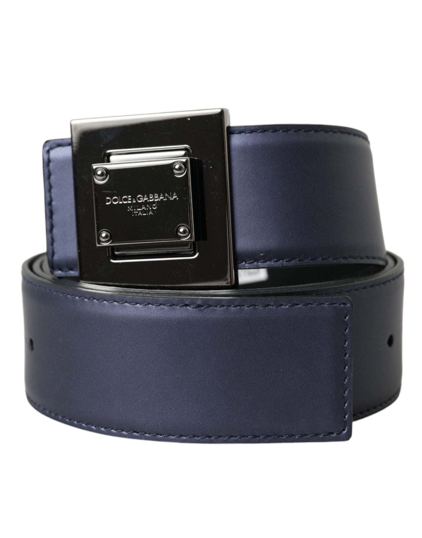 Dolce & Gabbana Blue Leather Square Metal Buckle Belt Dolce & Gabbana