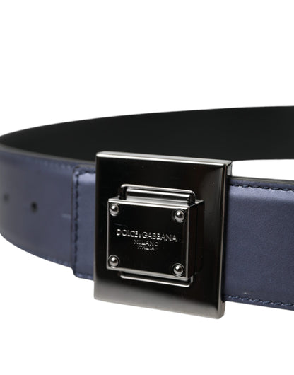 Dolce & Gabbana Blue Leather Square Metal Buckle Belt Dolce & Gabbana