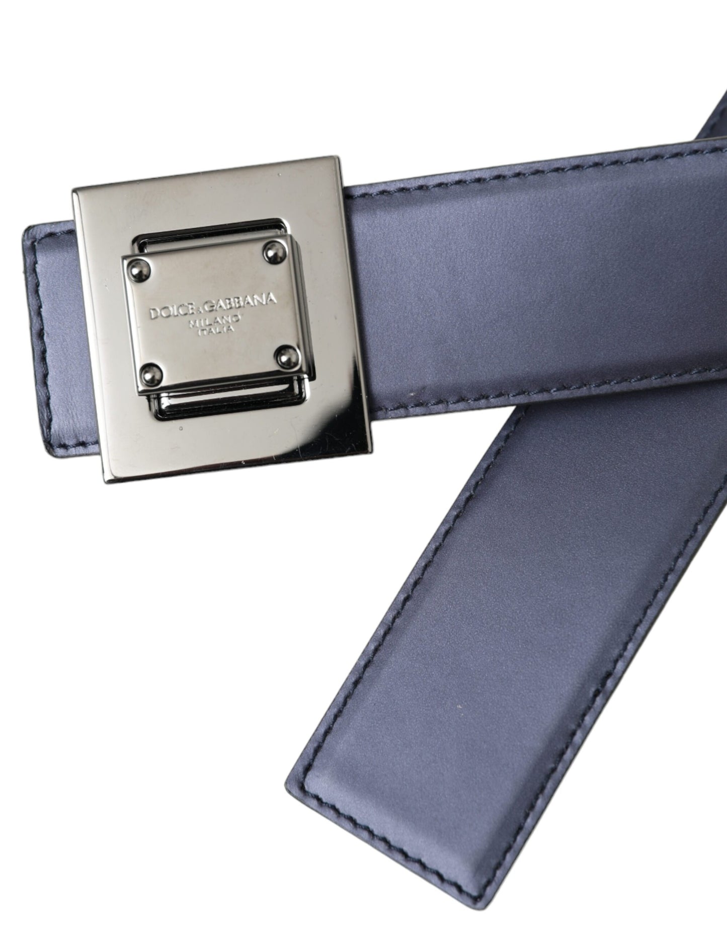 Dolce & Gabbana Blue Leather Square Metal Buckle Belt Dolce & Gabbana