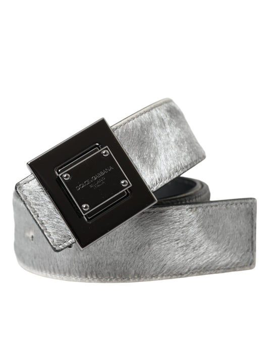 Dolce & Gabbana Silver Leather Square Metal Buckle Belt Dolce & Gabbana