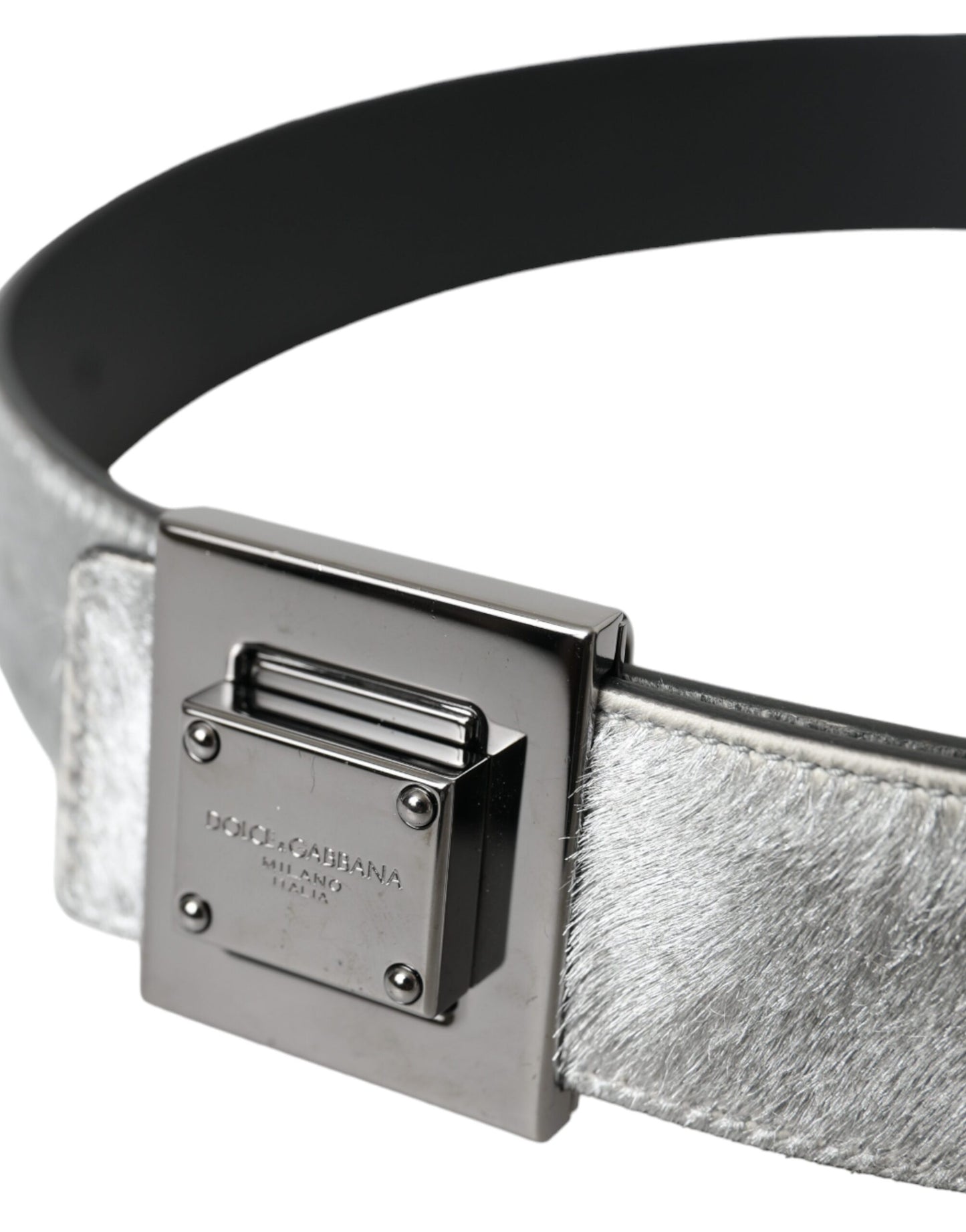 Dolce & Gabbana Silver Leather Square Metal Buckle Belt Dolce & Gabbana