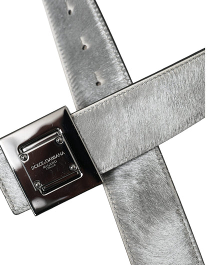 Dolce & Gabbana Silver Leather Square Metal Buckle Belt Dolce & Gabbana