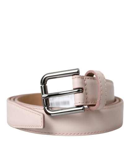 Dolce & Gabbana Light Pink Leather Silver Metal Buckle Belt Dolce & Gabbana