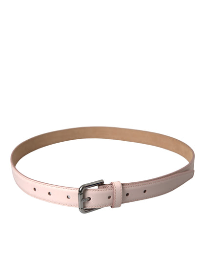 Dolce & Gabbana Light Pink Leather Silver Metal Buckle Belt Dolce & Gabbana