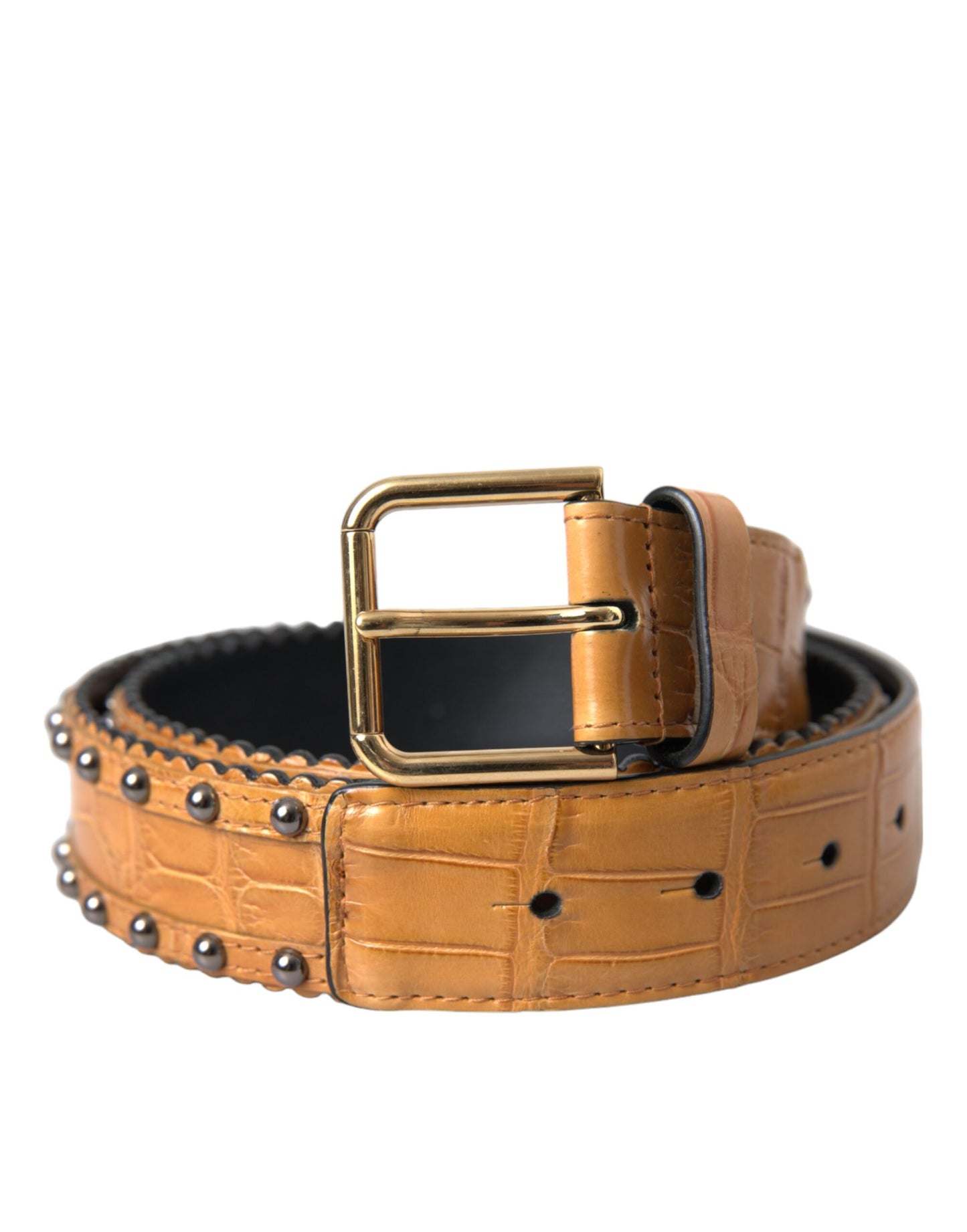 Dolce & Gabbana Beige Alligator Leather Studded Metal Buckle Belt Dolce & Gabbana