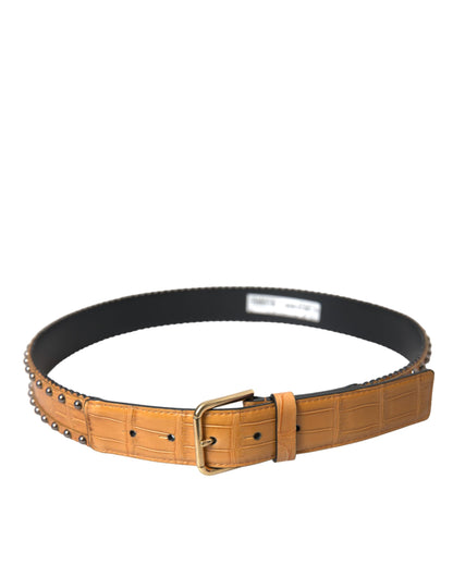 Dolce & Gabbana Beige Alligator Leather Studded Metal Buckle Belt Dolce & Gabbana