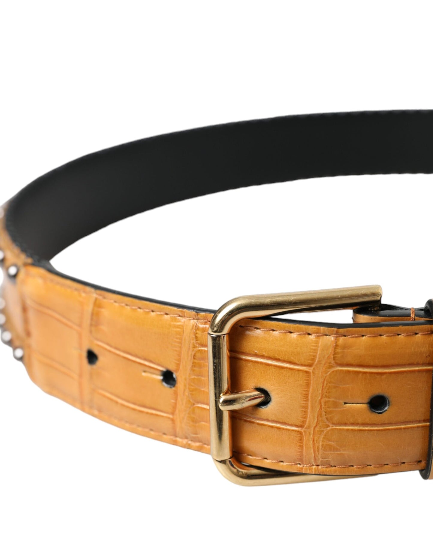 Dolce & Gabbana Beige Alligator Leather Studded Metal Buckle Belt Dolce & Gabbana