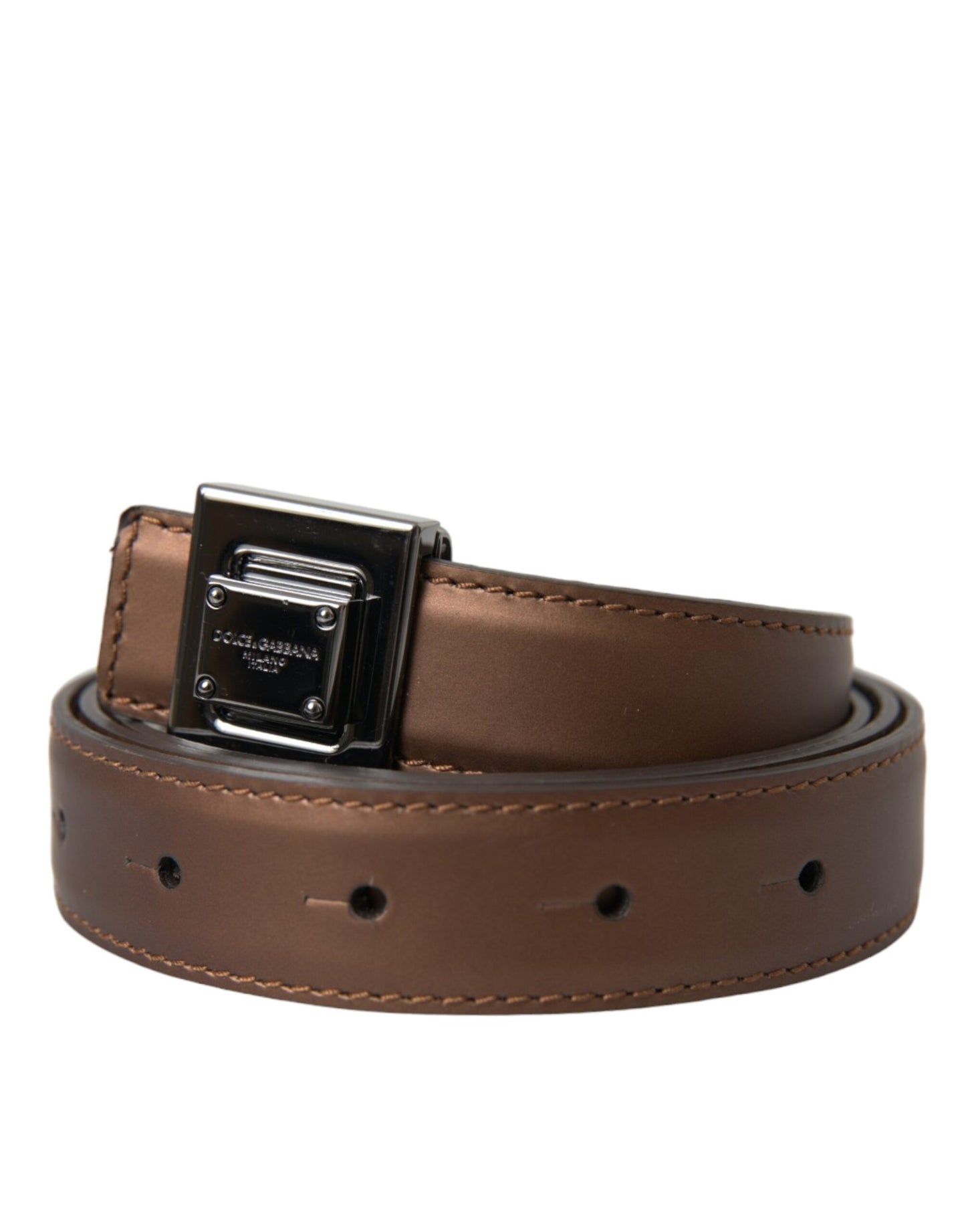 Dolce & Gabbana Bronze Leather Square Metal Buckle Belt Dolce & Gabbana