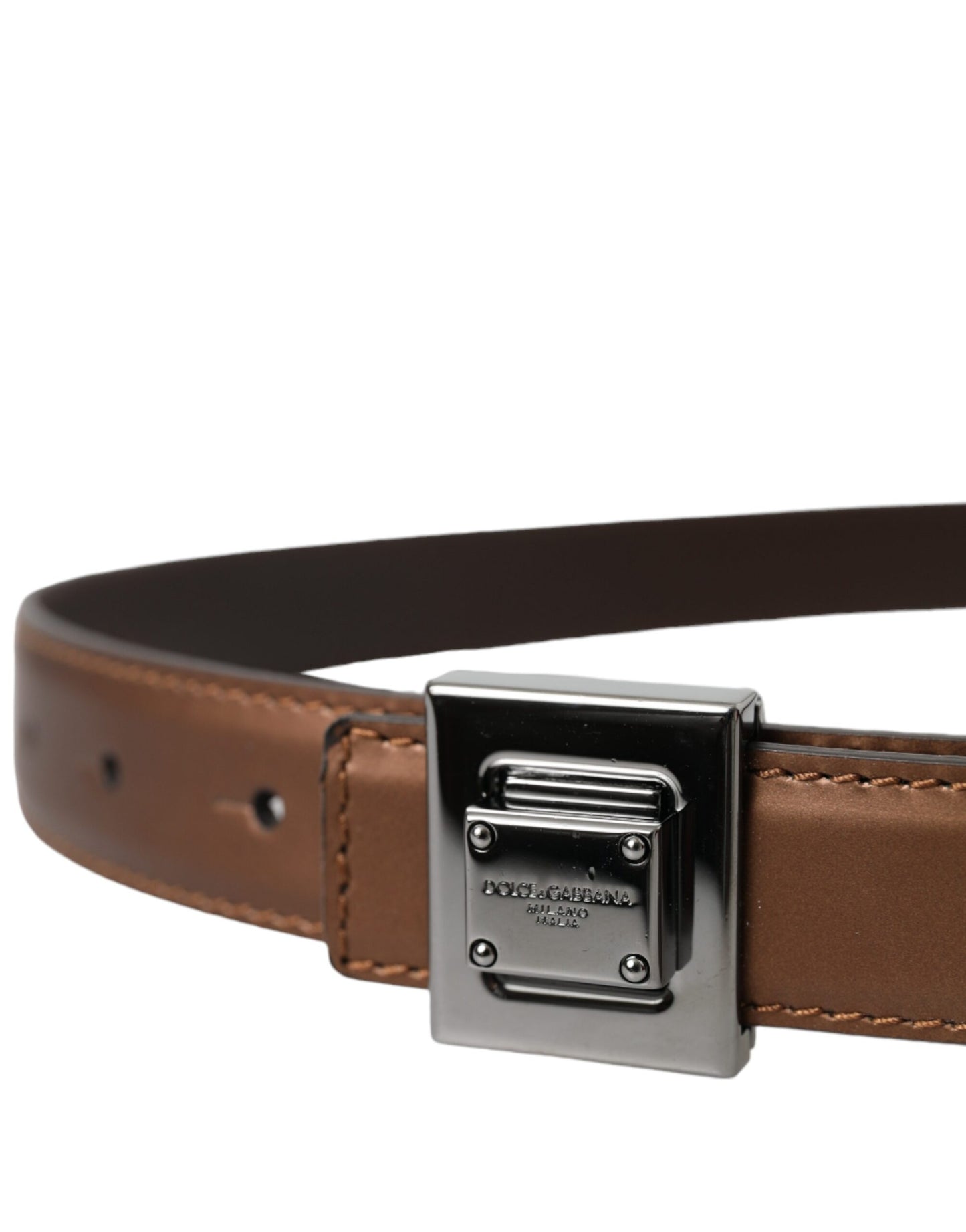 Dolce & Gabbana Bronze Leather Square Metal Buckle Belt Dolce & Gabbana