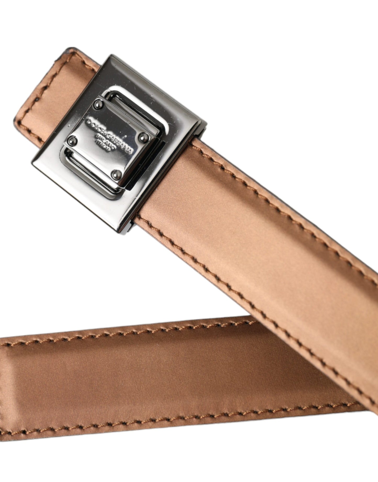 Dolce & Gabbana Bronze Leather Square Metal Buckle Belt Dolce & Gabbana