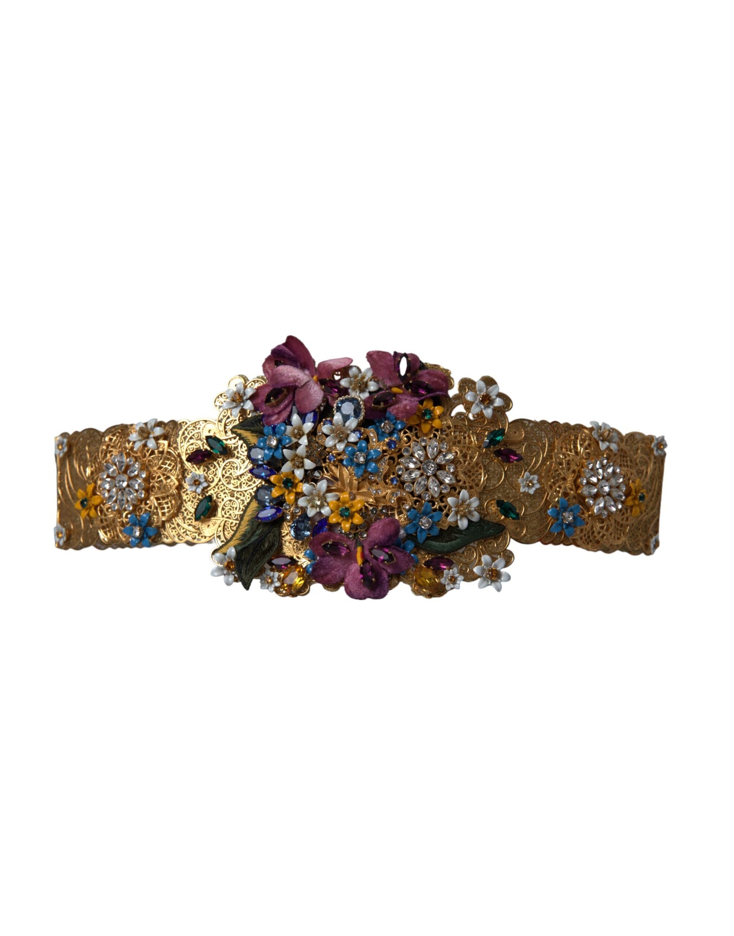 Dolce & Gabbana Multicolor Embellished Floral Crystal Wide Waist Belt Dolce & Gabbana