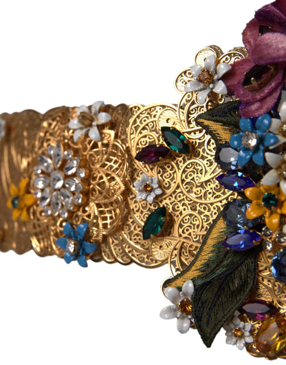 Dolce & Gabbana Multicolor Embellished Floral Crystal Wide Waist Belt Dolce & Gabbana