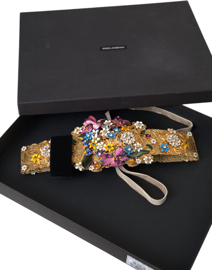 Dolce & Gabbana Multicolor Embellished Floral Crystal Wide Waist Belt Dolce & Gabbana