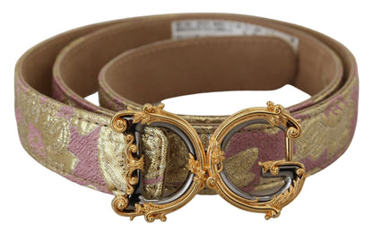 Dolce & Gabbana Pink Jaquard DG Logo Gold Metal Buckle Belt Dolce & Gabbana