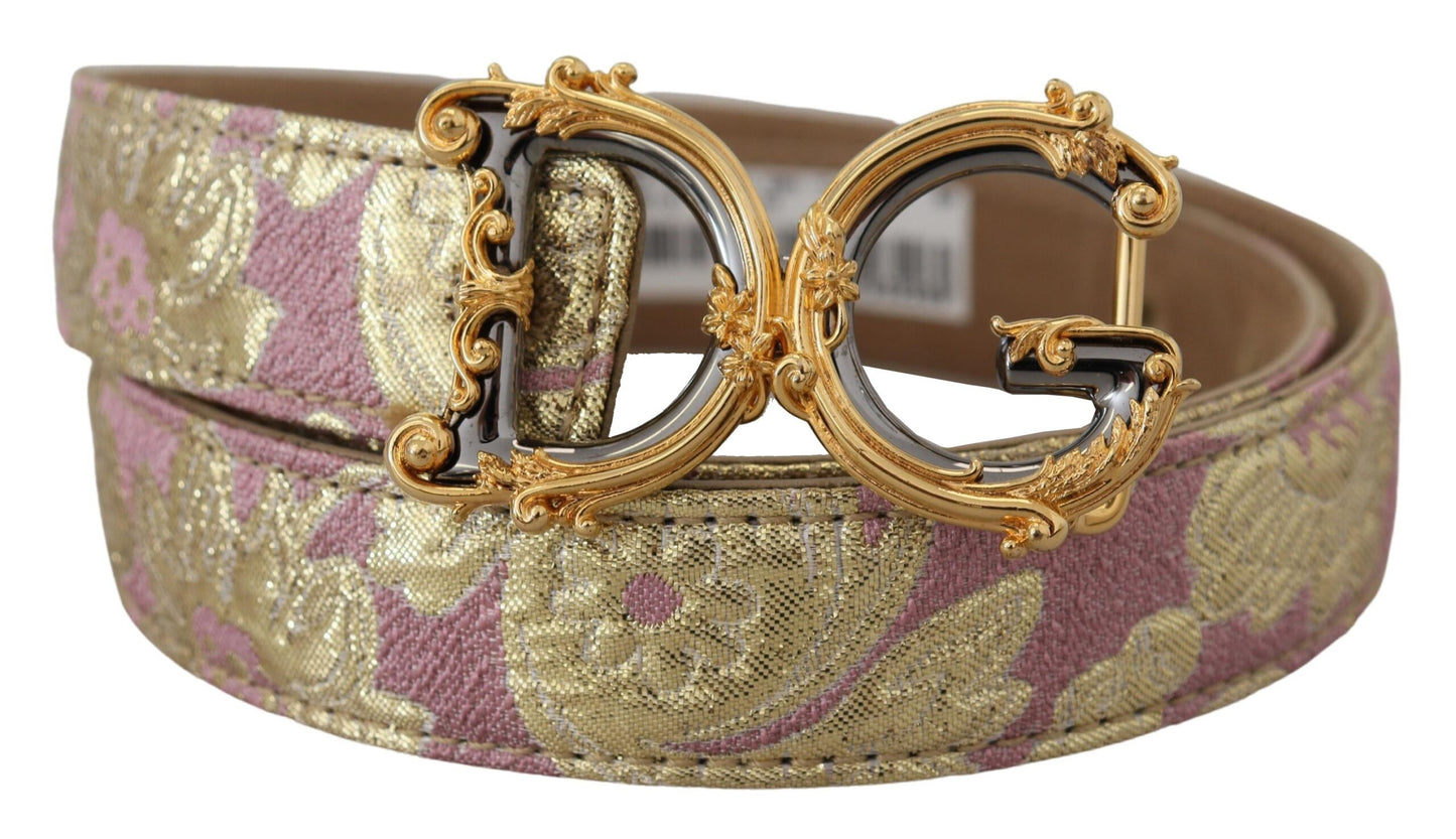 Dolce & Gabbana Pink Jaquard DG Logo Gold Metal Buckle Belt Dolce & Gabbana