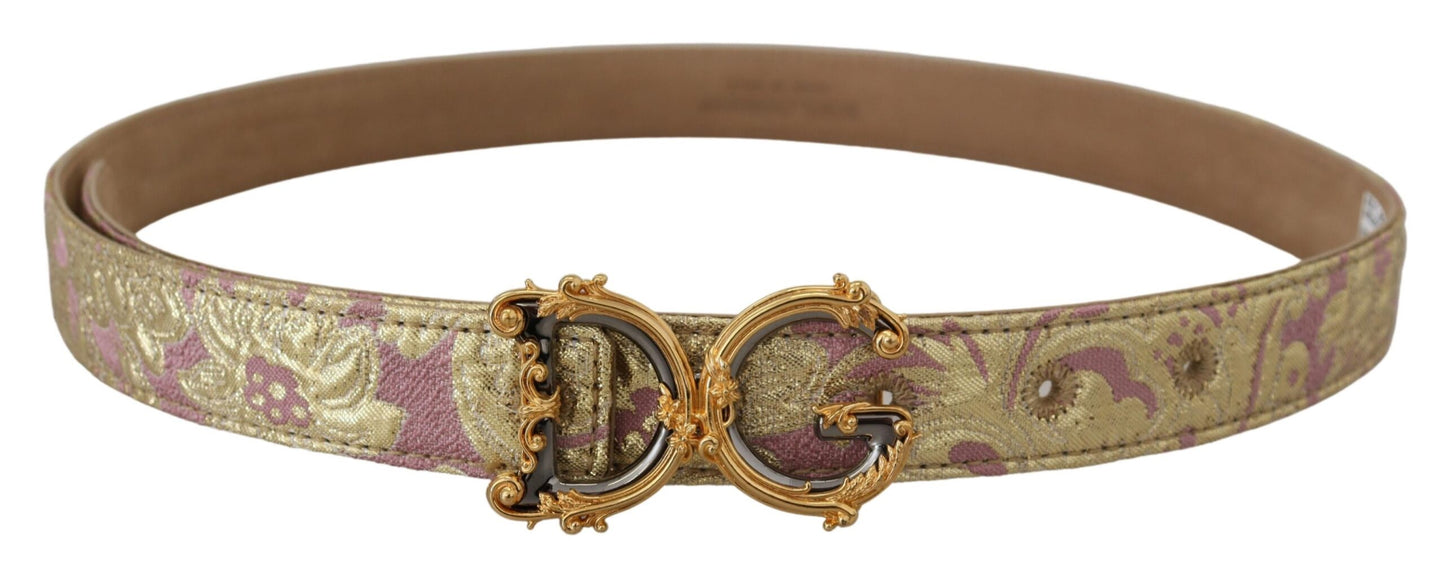 Dolce & Gabbana Pink Jaquard DG Logo Gold Metal Buckle Belt Dolce & Gabbana