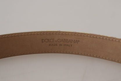 Dolce & Gabbana Pink Jaquard DG Logo Gold Metal Buckle Belt Dolce & Gabbana