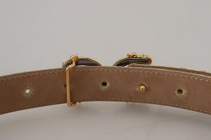 Dolce & Gabbana Pink Jaquard DG Logo Gold Metal Buckle Belt Dolce & Gabbana