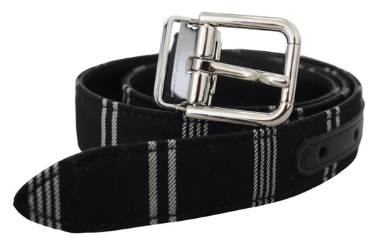 Dolce & Gabbana Black White Cotton Metal Silver Buckle Belt Dolce & Gabbana