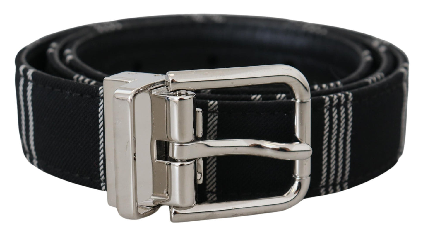 Dolce & Gabbana Black White Cotton Metal Silver Buckle Belt Dolce & Gabbana