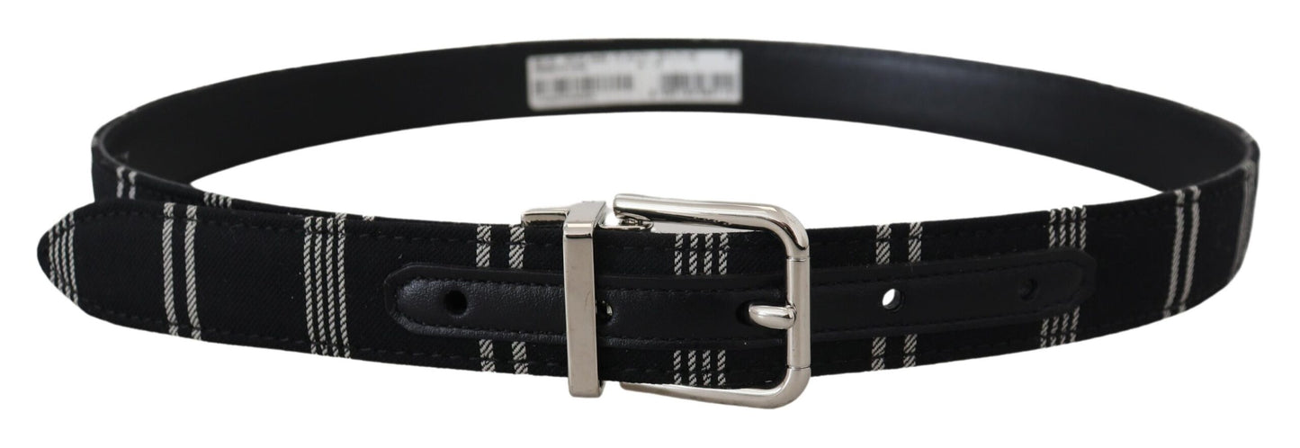 Dolce & Gabbana Black White Cotton Metal Silver Buckle Belt Dolce & Gabbana