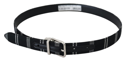 Dolce & Gabbana Black White Cotton Metal Silver Buckle Belt Dolce & Gabbana