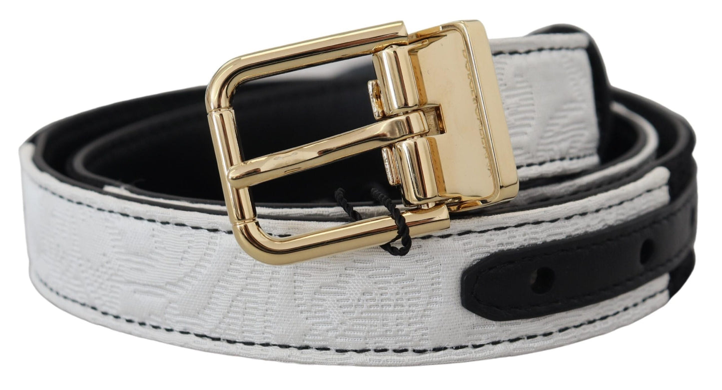 Dolce & Gabbana White Black Patchwork Gold Metal Buckle Belt Dolce & Gabbana