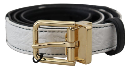 Dolce & Gabbana White Black Patchwork Gold Metal Buckle Belt Dolce & Gabbana