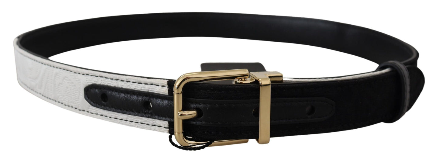 Dolce & Gabbana White Black Patchwork Gold Metal Buckle Belt Dolce & Gabbana