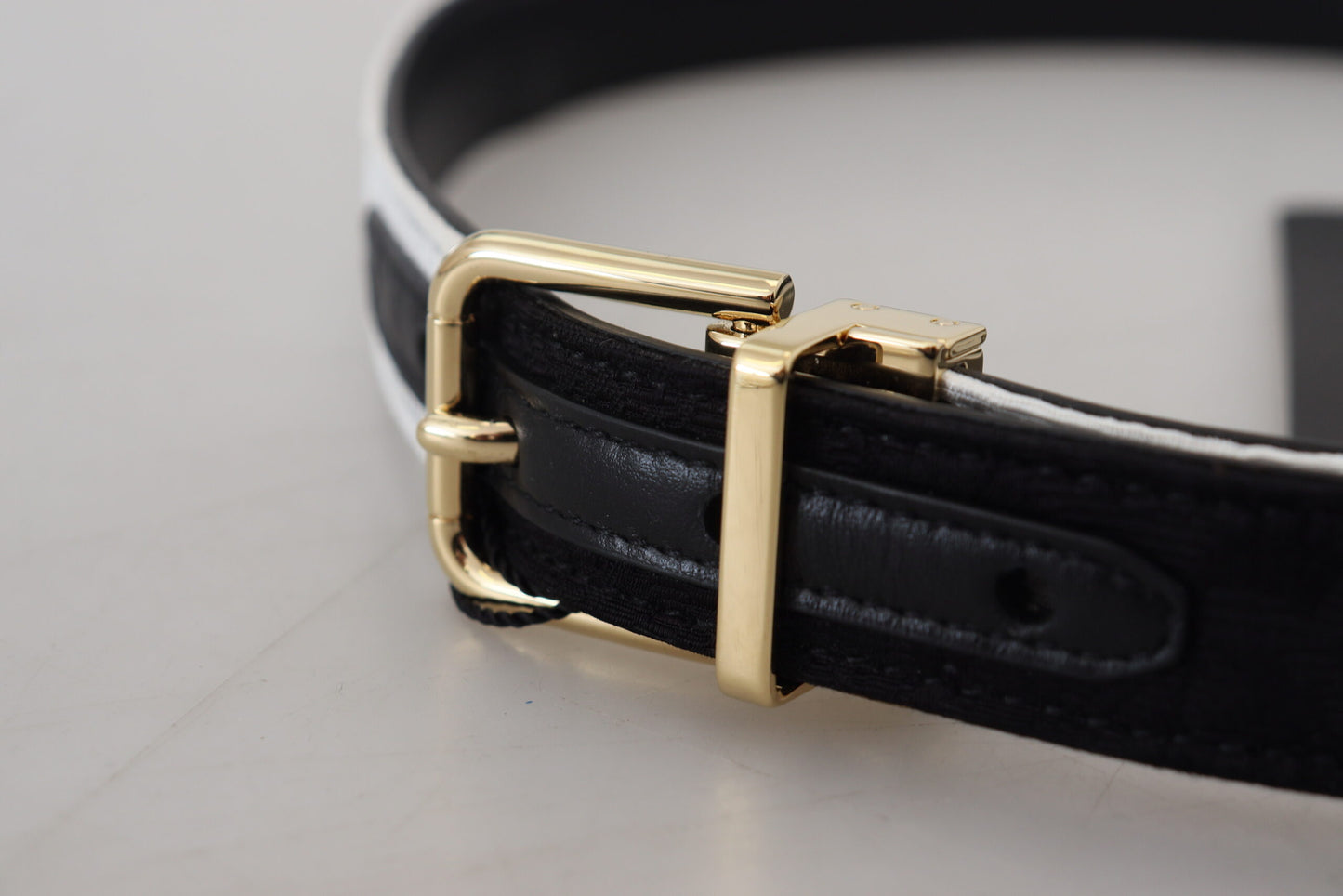 Dolce & Gabbana White Black Patchwork Gold Metal Buckle Belt Dolce & Gabbana