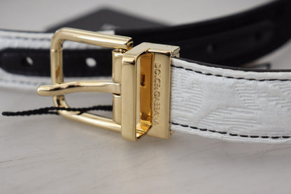 Dolce & Gabbana White Black Patchwork Gold Metal Buckle Belt Dolce & Gabbana