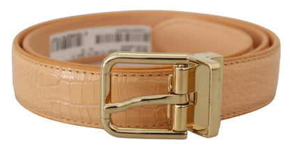 Dolce & Gabbana Beige Exotic Leather Gold Metal Buckle Belt Dolce & Gabbana