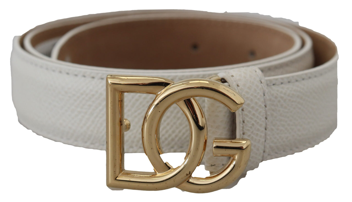 Dolce & Gabbana White Leather Gold DG Logo Buckle Belt Women Dolce & Gabbana