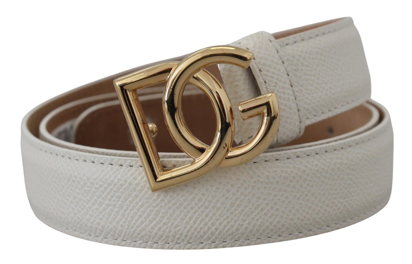 Dolce & Gabbana White Leather Gold DG Logo Buckle Belt Women Dolce & Gabbana