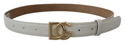 Dolce & Gabbana White Leather Gold DG Logo Buckle Belt Women Dolce & Gabbana