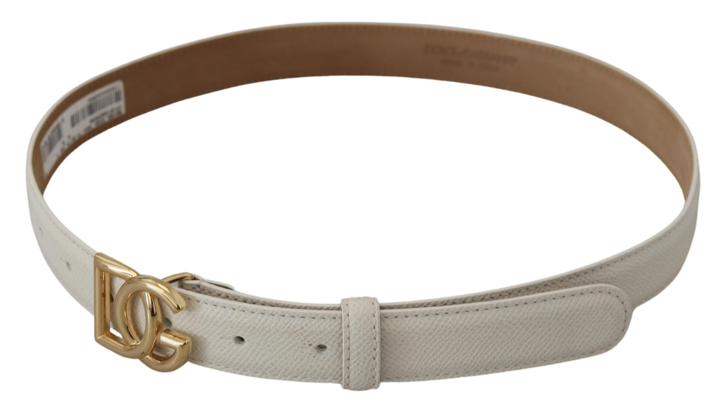 Dolce & Gabbana White Leather Gold DG Logo Buckle Belt Women Dolce & Gabbana