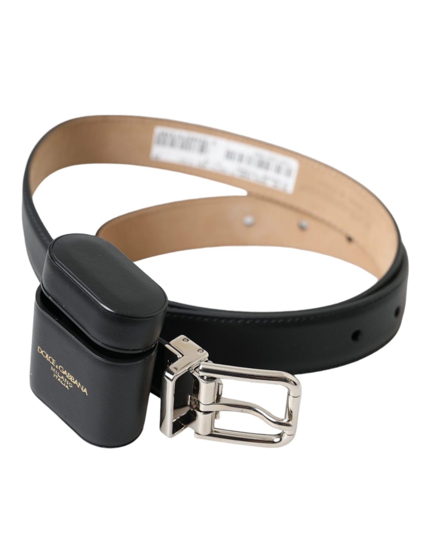 Dolce & Gabbana Black Leather Airpods Case Silver Buckle Belt Dolce & Gabbana