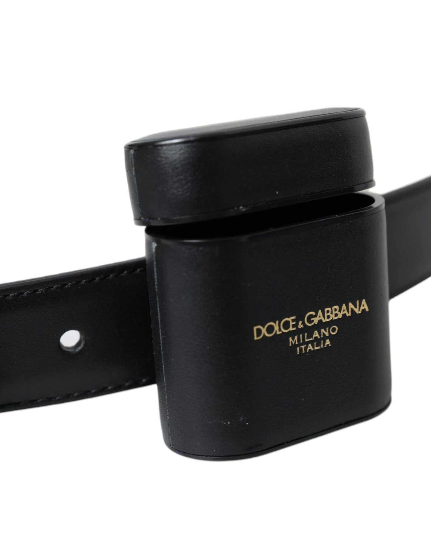 Dolce & Gabbana Black Leather Airpods Case Silver Buckle Belt Dolce & Gabbana