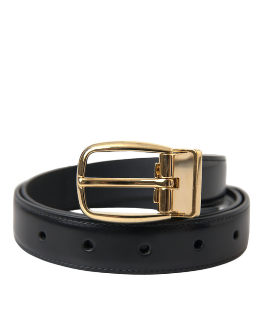 Dolce & Gabbana Black Calf Leather Gold Metal Buckle Belt Dolce & Gabbana