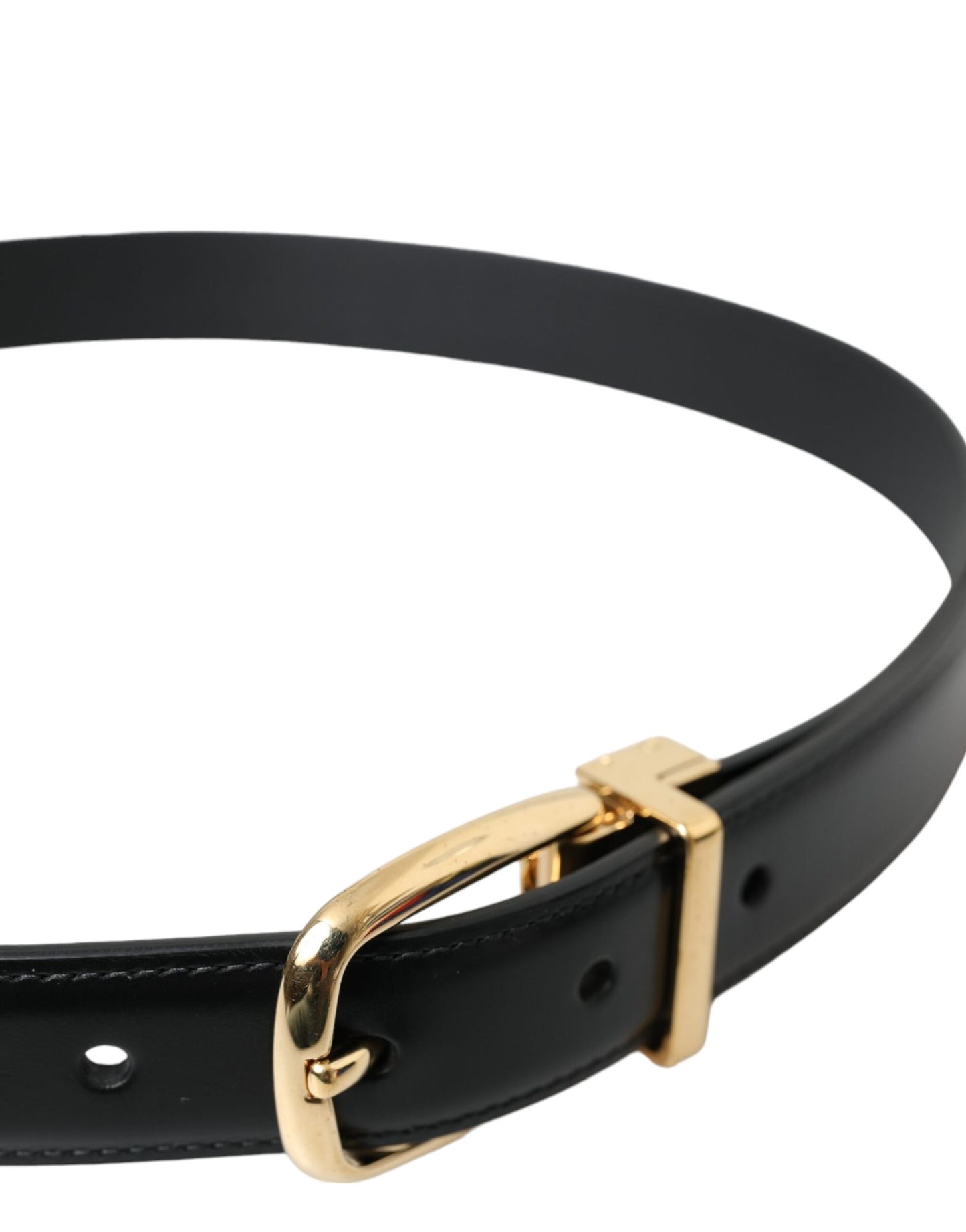 Dolce & Gabbana Black Calf Leather Gold Metal Buckle Belt Dolce & Gabbana