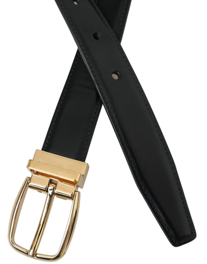 Dolce & Gabbana Black Calf Leather Gold Metal Buckle Belt Dolce & Gabbana