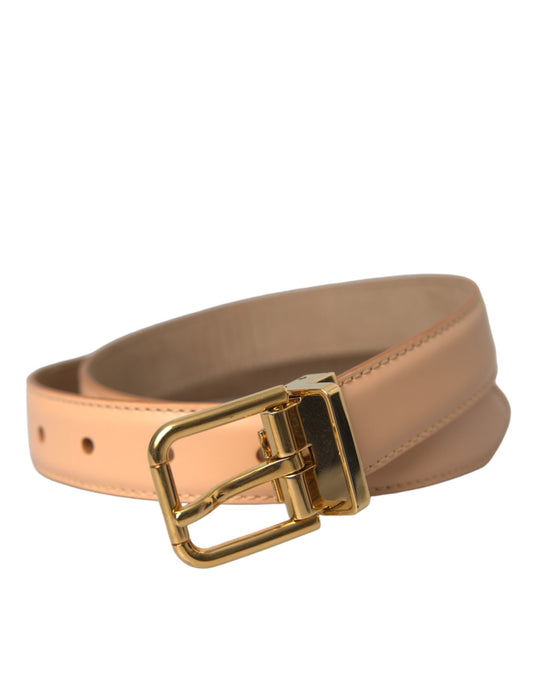 Dolce & Gabbana Beige Calfskin Leather Gold Metal Buckle Belt Dolce & Gabbana