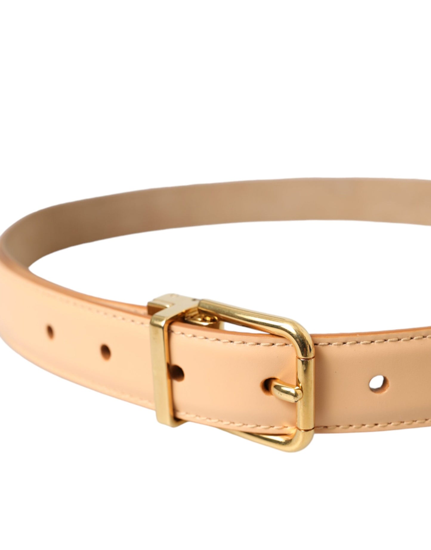 Dolce & Gabbana Beige Calfskin Leather Gold Metal Buckle Belt Dolce & Gabbana