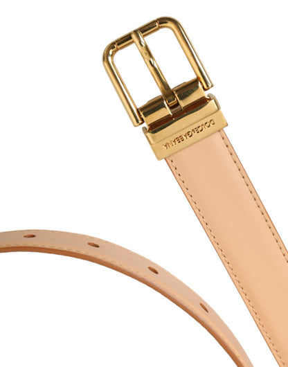 Dolce & Gabbana Beige Calfskin Leather Gold Metal Buckle Belt Dolce & Gabbana