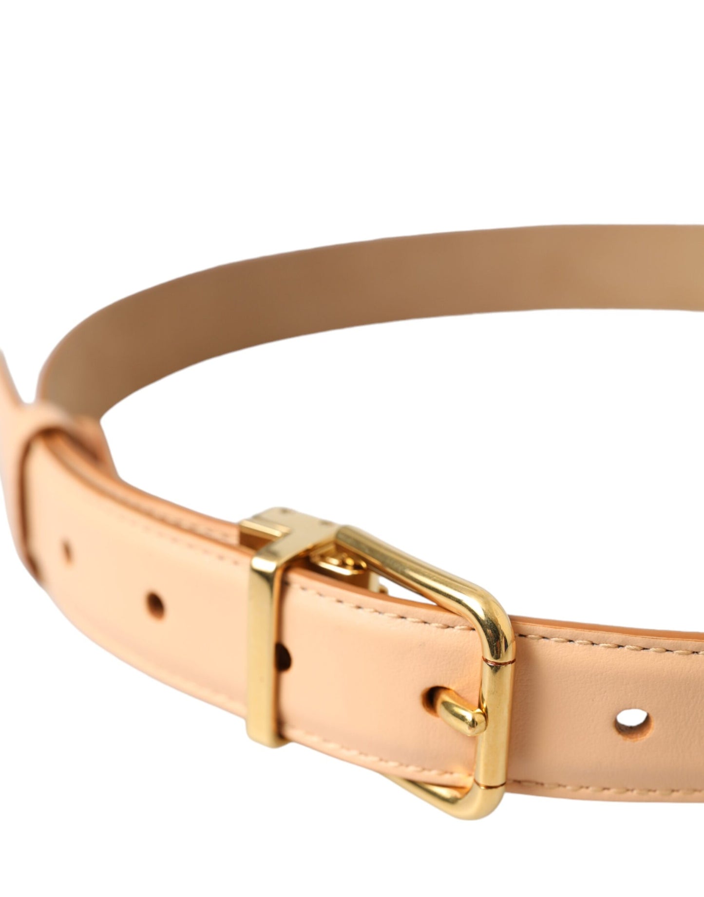 Dolce & Gabbana Beige Calfskin Leather Gold Metal Buckle Belt Dolce & Gabbana