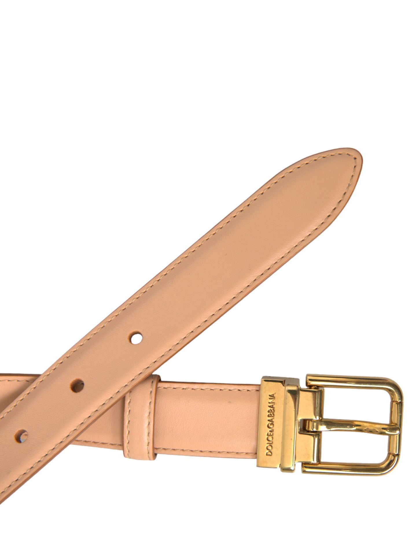 Dolce & Gabbana Beige Calfskin Leather Gold Metal Buckle Belt Dolce & Gabbana